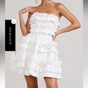 Club L London Rosette White Ruffled Bandeau Mini Dress, US 8 — BRAND NEW